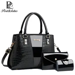 Port&Lotus Stylish Everyday Purse, Medium Capacity 3-Piece Crossbody Bags Set for Women(Main Bag + Wallet + Card Holder) with Crocodile-Embossed Accents