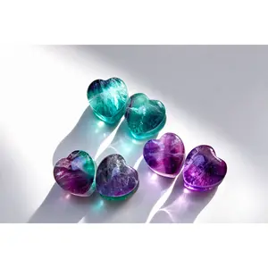 Natural Rainbow Fluorite Heart Shape Earrings - Multi-Size Double Flare Gauges for Gauged Ears