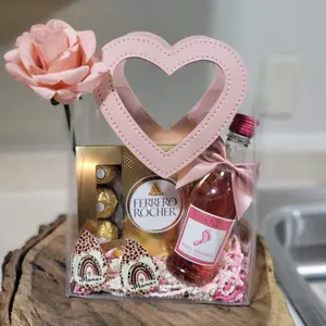 3pcs Heart Handle Bags Wine Gift Wrapping Bag, Valentine's Day Party Decoration Storage Pouches, Engagement Occasion, Gift Package, Valentine Basket