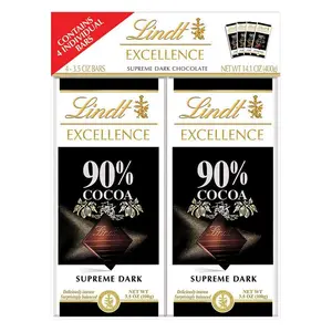 Lindt Excellence 90% Cocoa Supreme Dark Chocolate 4 Pack Each 3.5 oz Gluten Free Kosher Made in USA - Bonbon Flavor Dessert