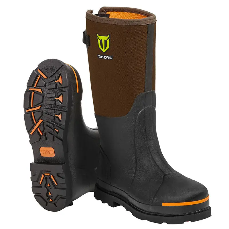 [Amazing Offer] TideWe Rubber Work Boots for Men with Steel Toe & Shank, Waterproof Hunting Boots, Warm 6mm Neoprene Hunting Mud Boot Size 5-14 Boy Footwear Walking Shoes Comfort men s boots work boots for