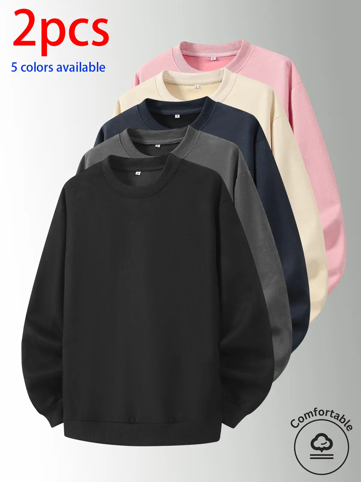 2-pack men’s crewneck sweatshirt, men’s long-sleeve sweatshirt, men’s pullover sweatshirt.Loose, comfortable fit; available in multiple colors. Versatile for home, everyday casual wear, outdoor sports, campus, work, and commuting; suitable for both men an