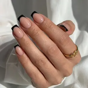 Nail Pop Studio Classic Black French Square Press On Nails Long Lasting Reusable Nailcare Glue Easy Application Salon Quality Finish