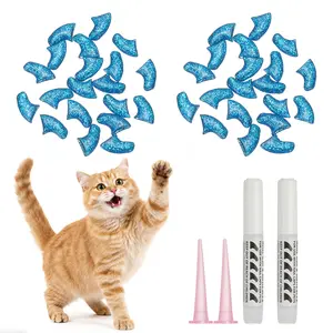 PETAXCELL Cat Nail Caps, Cat Claw Covers with Adhesive Glue and Applicators, Kitten Claw Caps Soft Paws, (40pcs, XS, Crystal Blue), Intended for Pet Tips /  Nail Covers / Control Paws
