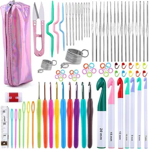 87 count Crochet Hooks Set, Crochet Hooks Soft Grip Crochet Handles, Aluminum Crochet, Large-Eye Blunt  and Stitch Markers, Extra Long Knitting  for Sewing DIY Craft(0.5~2~20mm)