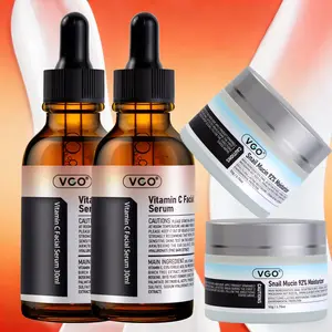 VGO Anti-Aging Serum & Cream Duo – Vitamin C Essential Oil & Snail Mucin 92% Moisturizing Cream, Reduces Wrinkles, Firms Skin Nourishes Dry Complexion Moisturizing Radiant