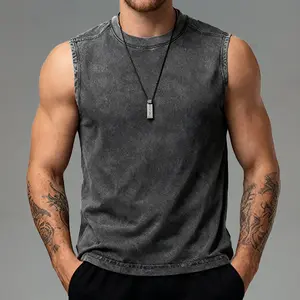 Men’s vintage washed sleeveless tank top, casual crew-neck sports T-shirt, suitable for the gym, workouts, fitness, and streetwear. Menswear, Plain, Mens Clothing,summervibes Solid Color Vest Vests
