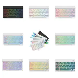 2PCS Ultra Slim Wireless Keyboard and Mouse Combo 7 RGB Backlit Bluetooth 5.3+2.4G Dual Mode Silent Typing Type-C Rechargeable Portable Mini Keyboard Mouse Kit for Laptop iPad Android