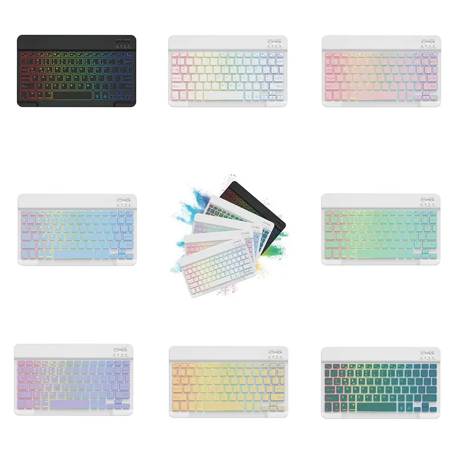2PCS Ultra Slim External Keyboard and Mouse Combo Pack - 78 Keys, 7 RGB Backlight, Bluetooth 5.3+2.4G Dual Mode, Silent Typing, Type-C Rechargeable, Portable Mini Kit for Laptop, iPad Support