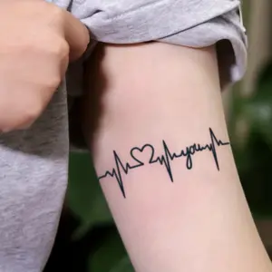 Minimalist Ecg Heart Tattoo Sticker, Romantic Love Memorial, Unique Arm Decoration, Couple Exclusive Heart Symbol, Artistic Line Style, Temporary Fake Tattoo