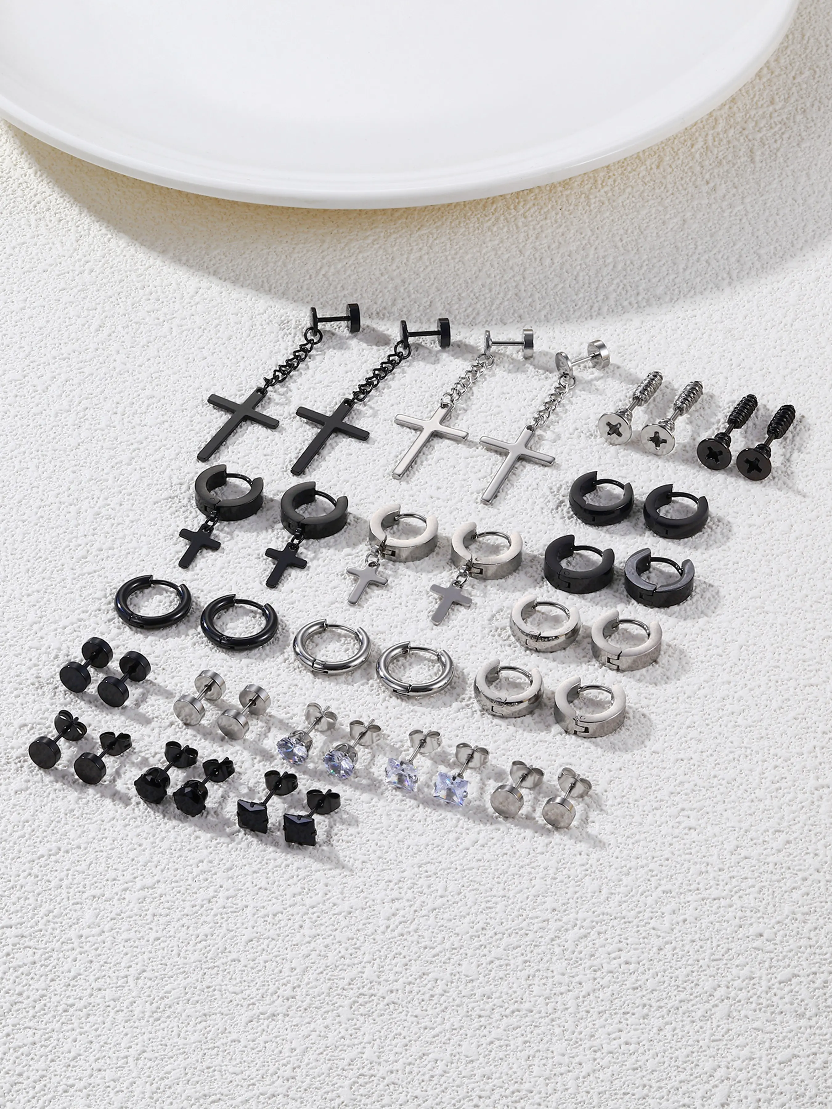 20 Pairs 316L Stainless Steel Punk Style Earrings Stud Set, Hypoallergenic Jewelry, Simple Fashion Design, Unisex, Ideal for Daily Wear or Parties, Perfect Gift for Friends, Ear Studs