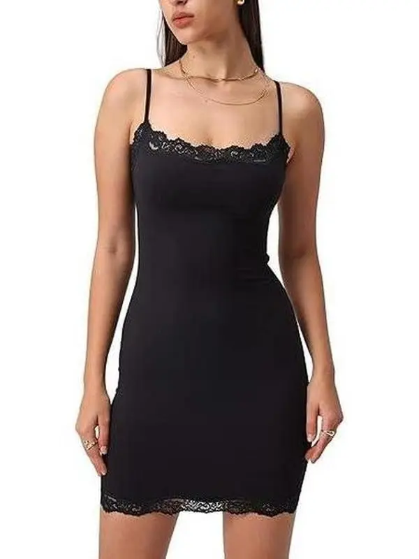 Starrylion Sexy Lace Mini Dress Padded Bodycon Spaghetti Strap Party Club Dress campingessentials
