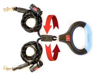 Wigzi - 2025 Edition -2 Dog Reflective Leash Automatically Untangles with 360° Spin, Gel Handle - Reflective Rope. Optional LEDs Light UP to 25 FEET. Universal Size All Dogs, Black, Med/Lrg Size with 2 Rechargeable Lights