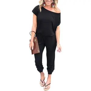 Women's Jumpsuit Plus Size S-XXXL Off-Shoulder Elastic Waist Stretchy Loose Minimalist Comfy Clothes Casual Outdoor Lightweight Romper - Fabric - Womenswear Pants Style romper#Summervibes