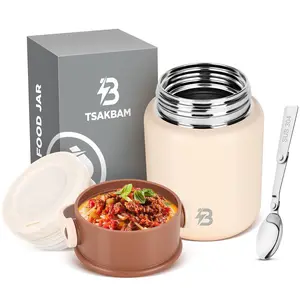 Soup Thermo for Hot Food, 17OZ Insulated Food Jar Stainless Steel Width Mouth Lunch Box Thermo for Adults with Spoon