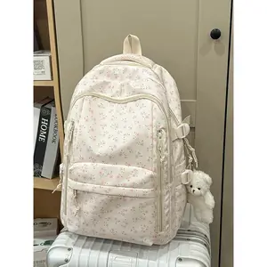 1pc  Women's casual printed backpack with large capacity, zipper closure, and free pendant. Fashionable, versatile, cute, and trendy. Suitable for students going to school, campus, commuting, and traveling. Women's backpack