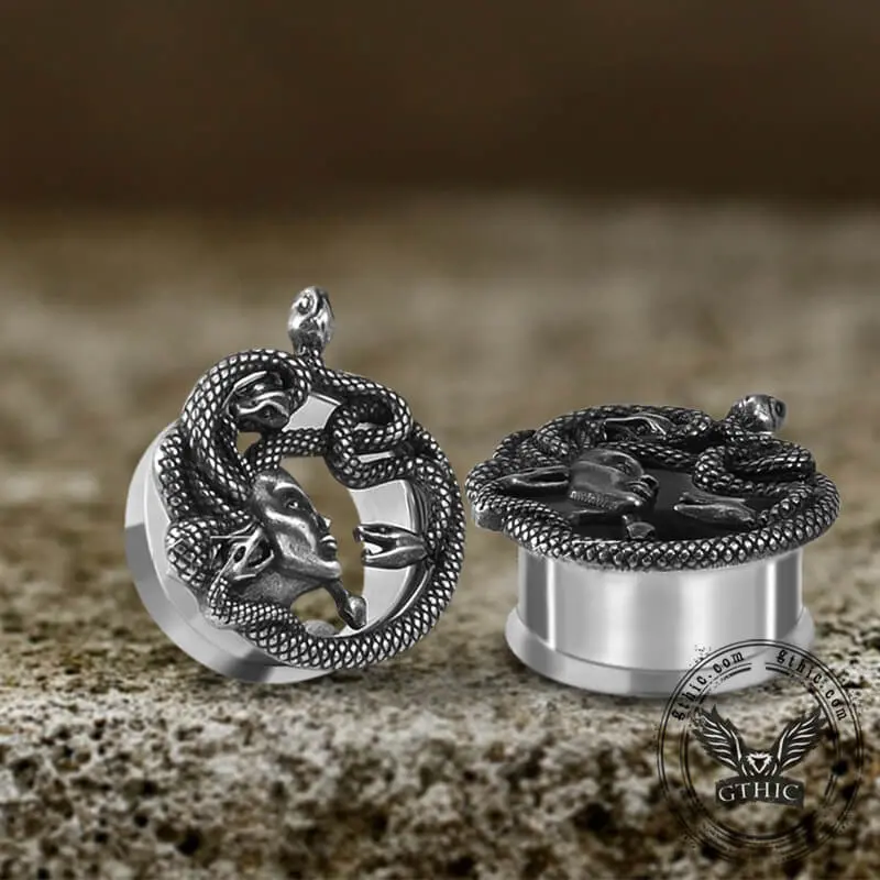 GTHIC Gothic Medusa Stainless Steel Ear Gauges Statement Jewelry for Men Women Daily Wear
