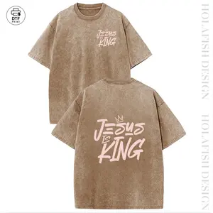 Holafish Unisex Acid Wash Double Sided Graphic Tee Is King Print Heavyweight Retro T-Shirt