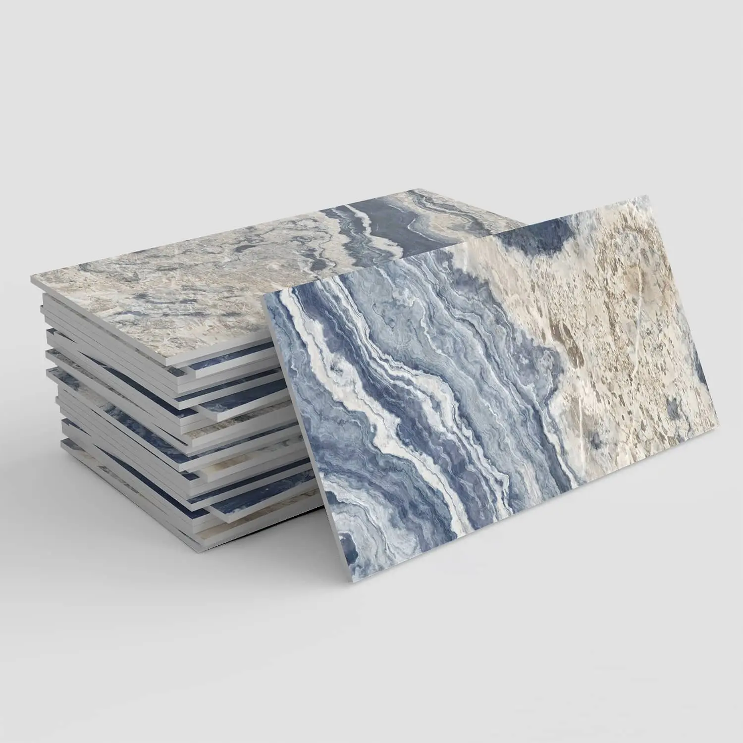 24/48/96 PCS TSF PVC+PET Crystal Foam Tile Stickers Blue White Veined Natural Marble Pattern Waterproof Oil-Proof for Kitchen Bathroom Floor Ceiling Tile Old Wood Home Decoration Wall Decal Sticker Tiles