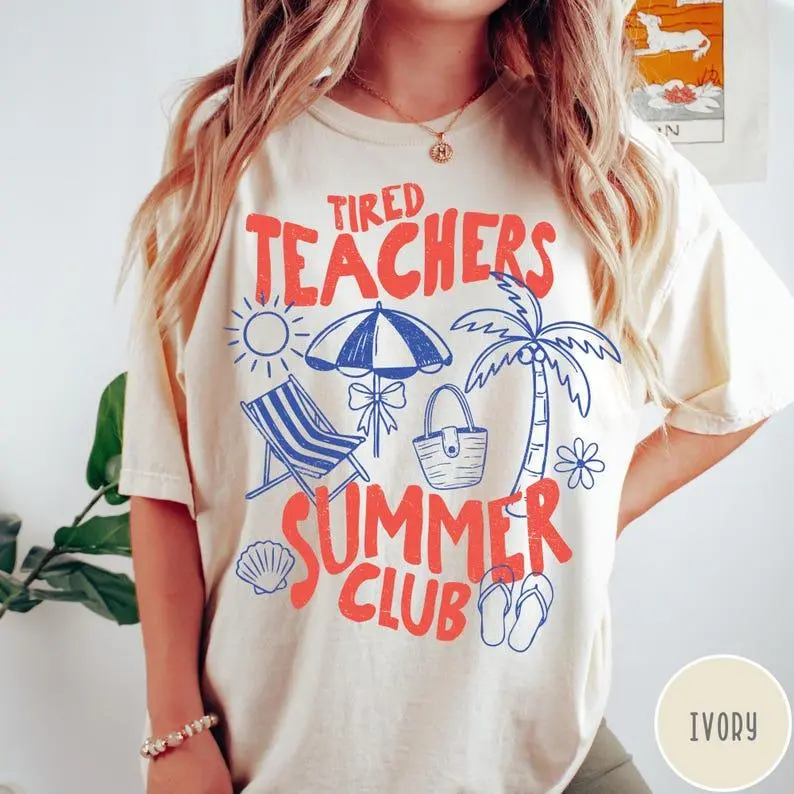 Tired Teachers Summer Club Comfort Colors® T-Shirt, Funny Retro Teacher Tee, Summer Vacation Shirt, Beach Shirt, Teachers Graphic Tee