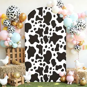 Elastic Cow Pattern U-Shaped Background Cloth for Party Decoration, Round Arch Cover, Wedding Arched Backdrop, Outdoor Backdrop, Photo Backdrops, No Arch Included, Nylon Material