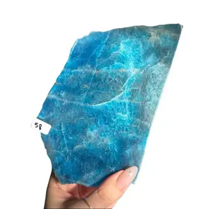 Blue Apatite Crystal Slab on Stand - Polished Faces with Natural Edges