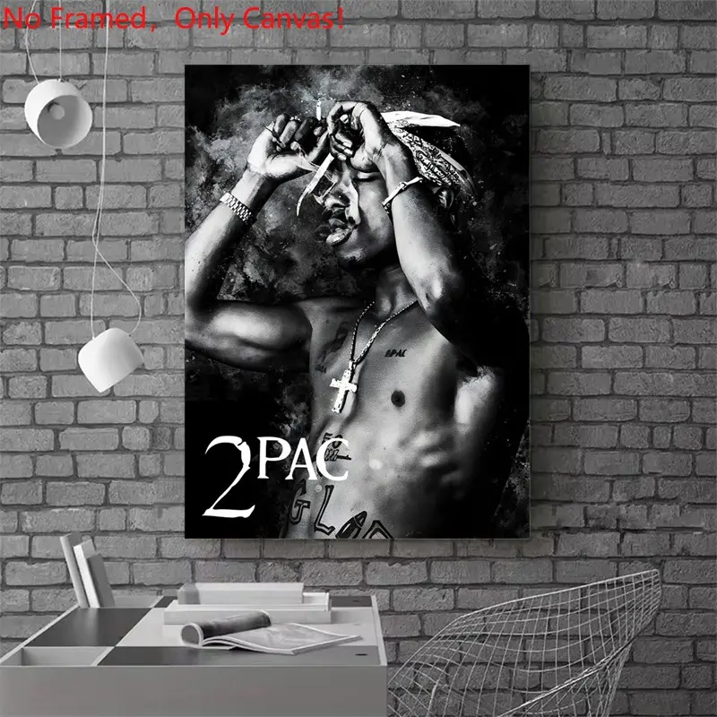 1 piece/set frameless canvas painting print poster, Popular hip-hop culture Characters realism art, Artistic, 2Pac Smoking Portrait, a perfect gift for Rap Music loves, ideal for bedroom, living room, kitchen, wall decoration, room decor, Canvas Prints