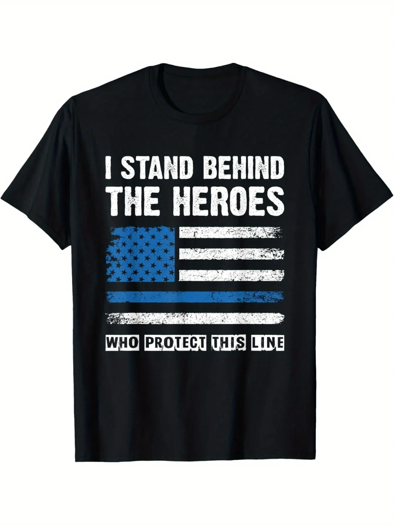 I Support The Heroes - Blue Line Police Officer T- unisex soft cotton short sleeve t shirt, vintage graphic casual tee for men women teens, perfect birthday holiday gift for camping travel gym daily street casual wear