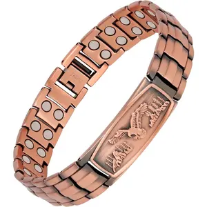 Feraco Copper Bracelet for Men-Magnetic Bracelets 99.99% Pure Copper Jewelry Gift with Adjustable Sizing Tool, Magnetic Field Twith Eagle Pattern