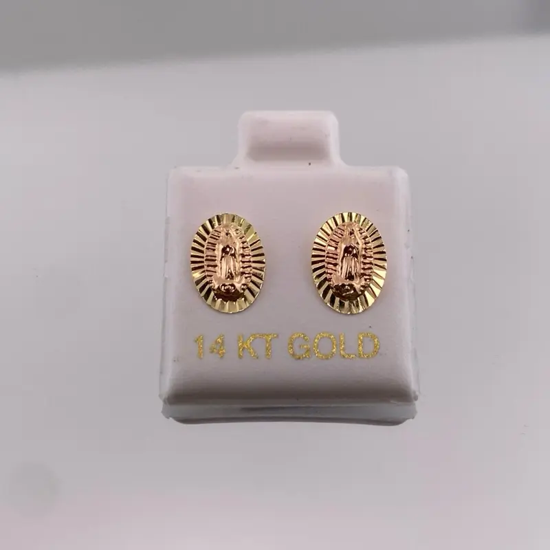 14k Gold Virgencita earrings with Diamond Cut Detail
