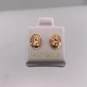 14k Gold Virgencita earrings with Diamond Cut Detail