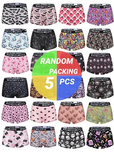 5 Pieces Random Blind Box Women's Panties Set, Fashion Print Lace Trimmed Boxer Shorts, Soft Comfortable Fitted Underwear, Fashion Comfy Underwear for All Seasons