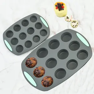 12-cavity Round Cake Pan, Silicone Cake Baking Mold, Non-stick Baking Mold for Cake, Chocolate, Cookie, Muffin, Cupcake, Nonstick Cupcake Pans