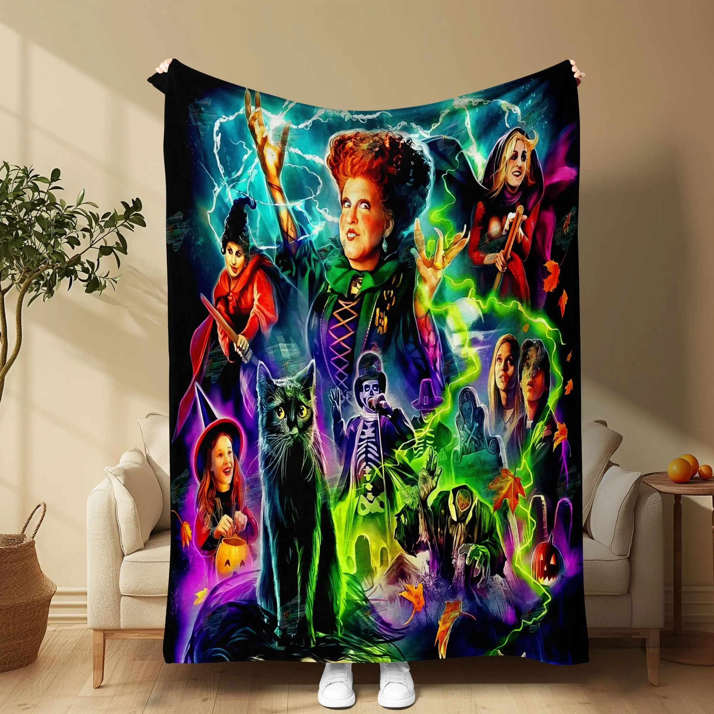 Hocus Pocus Poster Pattern Blanket, Soft Comfortable Throw Blanket, Cool Bedroom Bedding Blankets, Warm Napping Blanket for Home Office Travel Camping, Christmas Gifts, Christmas Decorations