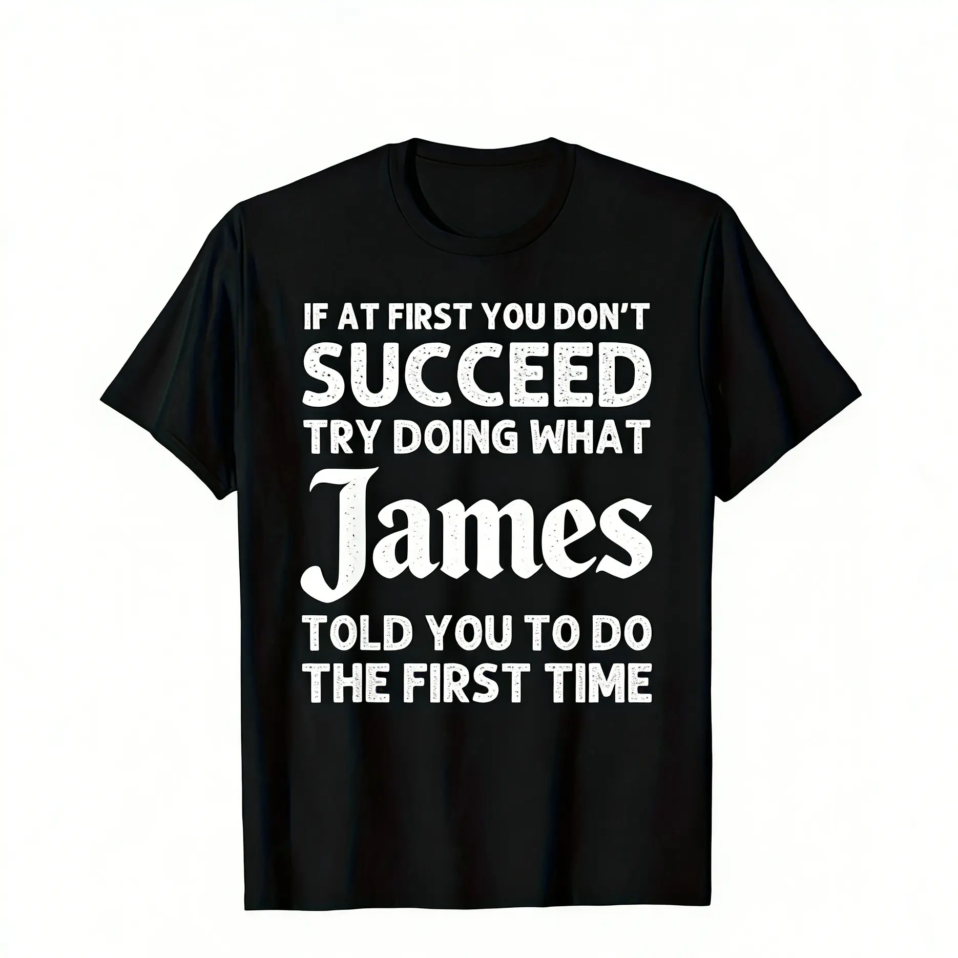 Men's 1pc James Name Humor Graphic Short-Sleeve Cotton Top - 180g Heavyweight Black Round Neck Loose Fit Vintage Street Shirt, Foldable Hang Double Print, Metalcore Style Casual Streetwear, Ideal Birthday Gift