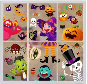 Halloween Window Clings for Kids Halloween Gel Window Clings Double Sided 10 Sheets Halloween Window Clings for Glass Windows Cute Halloween Window Clings Large for Window Door Pack Room Wall Decor Decoration Stickers