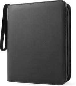 Toploader Binder 4-Pocket for 144 Cards, Side Loading Zipper Closure PU Leather Card Storage for 3x4'' Rigid Cards – Perfect for MTG, TCG, Sports & Games (Black)