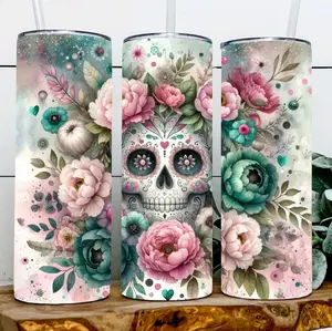 Floral Sugar Skull Tumbler