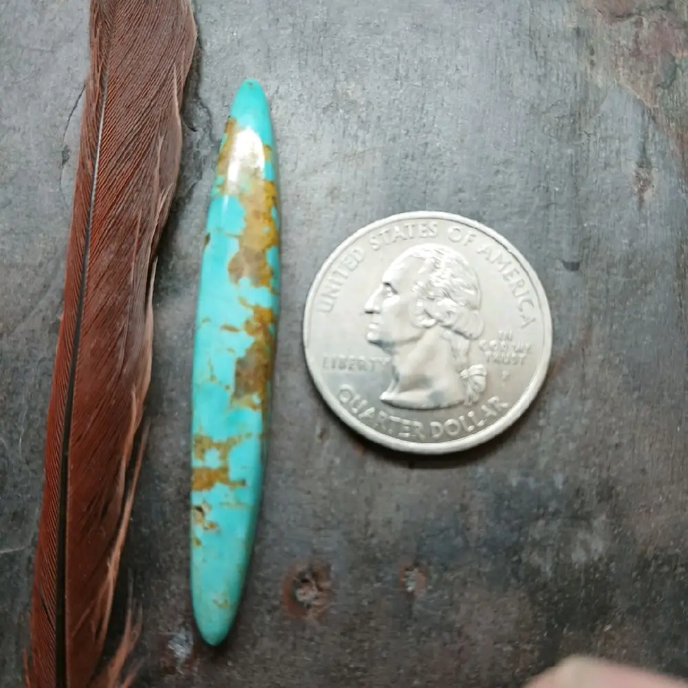 Elongated Marquis Cabochon Professionally Cut in Kingman Turquoise with Brown Matrix 55x8mm 14 Carats
