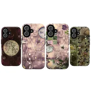 Sage Green Fairycore Aesthetic Phone Case for IP 17 16 15 14 13 12 11 Pro Max XR Xs 6 7 8 Plus SE, Dark Academia Space Aesthetic Case, Whimsical Ethereal Purple Galaxy Cover, Dreamy Indie Girl Tough Case