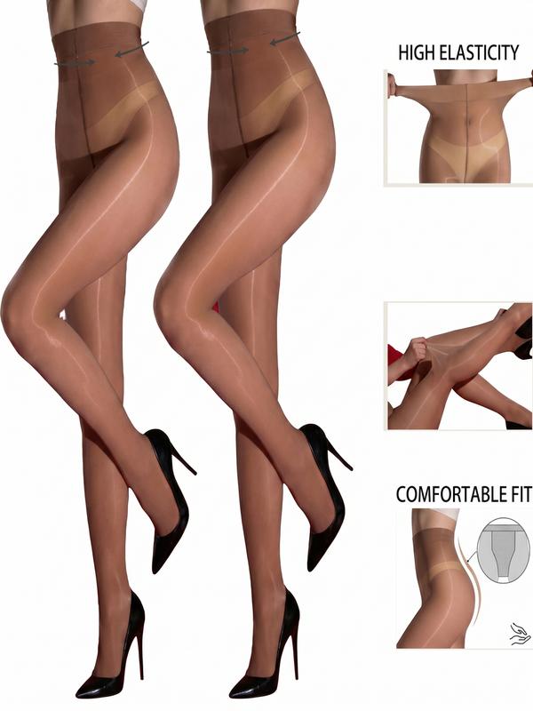 Oily Shiny Pantyhose for Women 2/6-Pack, Ultra Sheer Reflective Tights with High Waist Tummy Control, Silky Soft Stretch Fit for Daily Wear & Parties