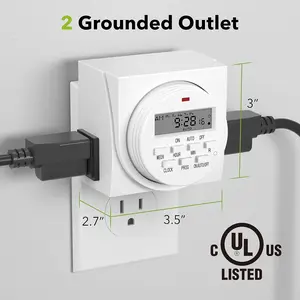 BN-LINK 7 Day Heavy Duty Digital Programmable Timer, FD60 U6, 115V, 60Hz, Dual Outlet, Indoor, for Lamp Light Fan Security UL Listed electrical safety smart plug sleek socket powerstrip white wall outlet extensioncord echo dot versatile gear