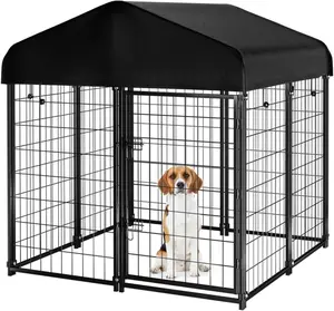Dog Kennel Outdoor with Roof, 4'x4.2'x4.5' Welded Wire Dog Enclosures for Outside, Heavy Duty Dog Crate with UV-Resistant Waterproof Cover