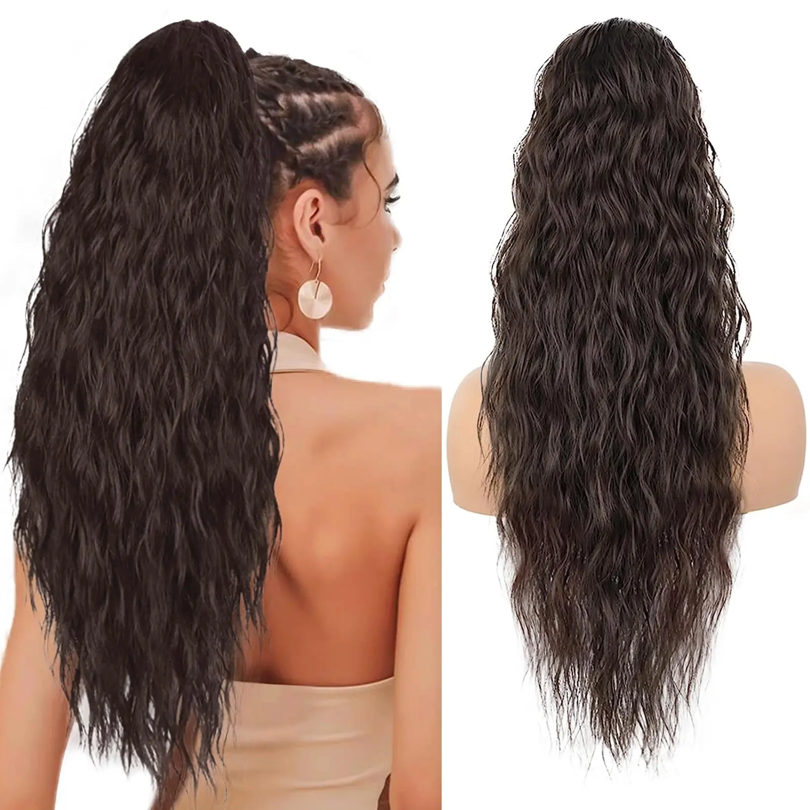 AISI HAIR Drawstring Ponytail Extension, Women's Long Wavy Synthetic Soft Hairpiece for Daily & Party Use, Styling Fashion Accessory, Synthetic Soft Hair