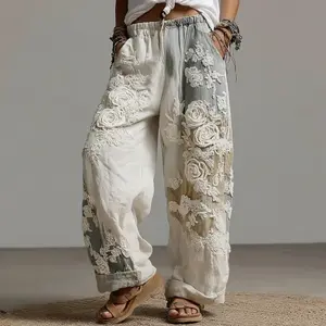 website foreign trade cross-border new 3D printed pattern elegant straight leg women's pants