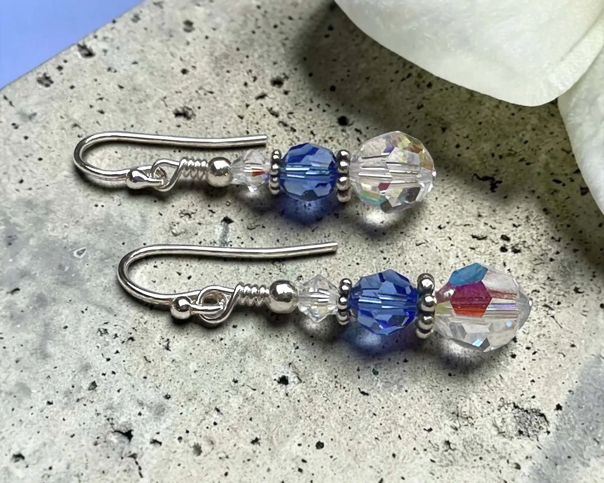 Sapphire Blue Swarovski Crystal Tiered Drop Earrings