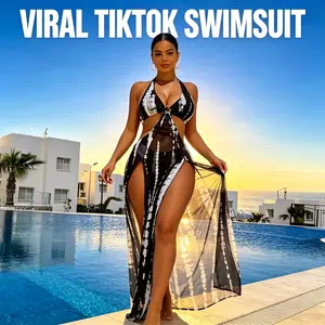 Women’s 2026 Boho 3-Piece Bikini Set - Tie-Dye Halter Neck Bathing Suit with Skirt Cover Up for Summer Vacation Swimwear LY398