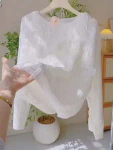 Women's Sweet Floral Beaded Hollow Out Knit Sweater, Lightweight Breathable Spring New Arrival, Casual Everyday Fashion Top for Women