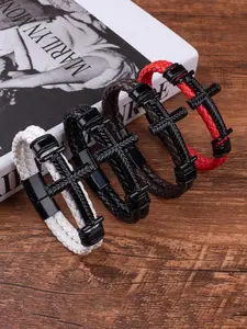 Magnetic Clasp Braided Bracelet, Cross Charm Bangle, Fashionable Cross Design Bracelet for Men & Women, Casual Trendy Accessories for Party and Daily Life