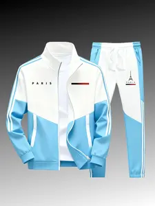 Men's Paris Eiffel Tower Track Suit 2 Piece Casual Athletic Jogger Set | Lightweight Zip Up Jacket & Sweatpants